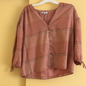Plaid v-neck button down blouse